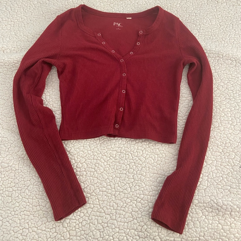 PacSun Long Sleeve Red Ribbed Crop Top - Size S